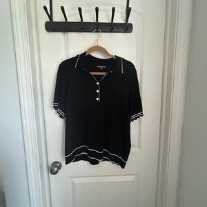 Adrianna Papell  Black Short Sleeve Polo Sweater